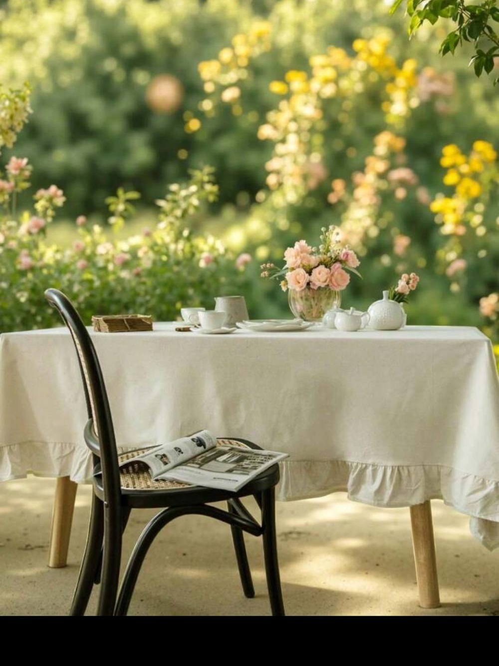 NWT Cream Ruffled Edge Tablecloth - Picture 5 of 12